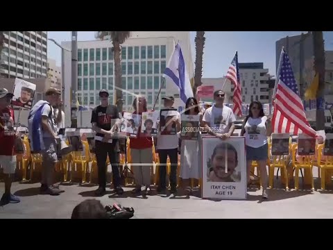 Hostage families urge Trump to secure deal during gathering outside US embassy in Tel Aviv